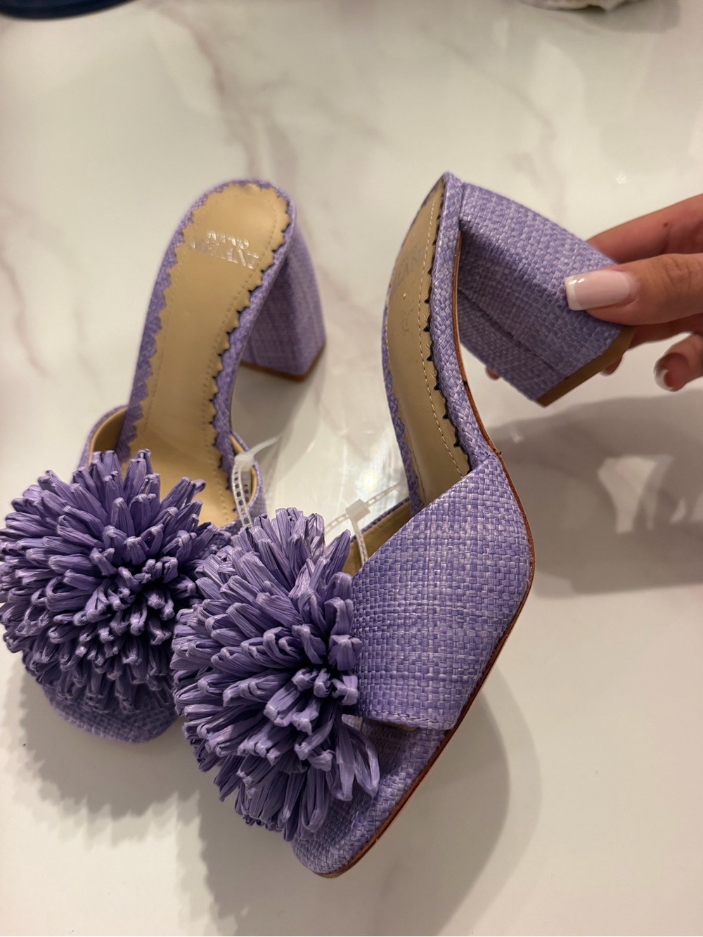 ANTONIO MELANI Lilac Pom-Pom Block Heel Mules - Picture 3 of 7